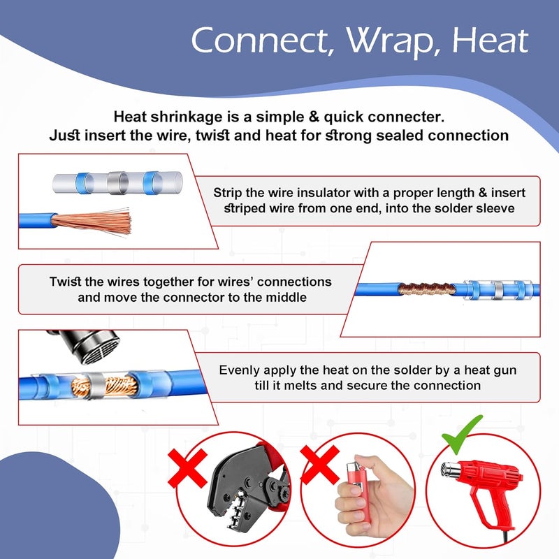 BLAZEWRAPS 400 Pcs Solder Seal Wire Connectors with Copper Core & Shrinkable Tube, Marine Grade Waterproof Butt Connectors Electrical Connectors, Insulated Solderless Wiring for Automative, Boat, Trucks & RVs - Image 4